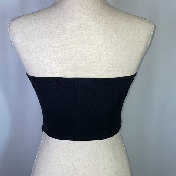 Zara Corset Bustier Size M Black Rhinestone Embellishments Cropped Side Zip - Picture 3 of 7